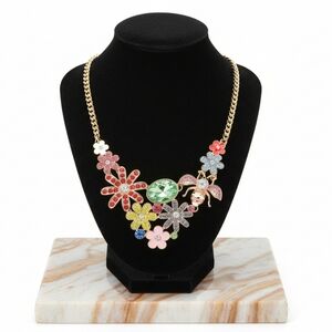 Rhinestone Floral Honey Bee Statement Necklace